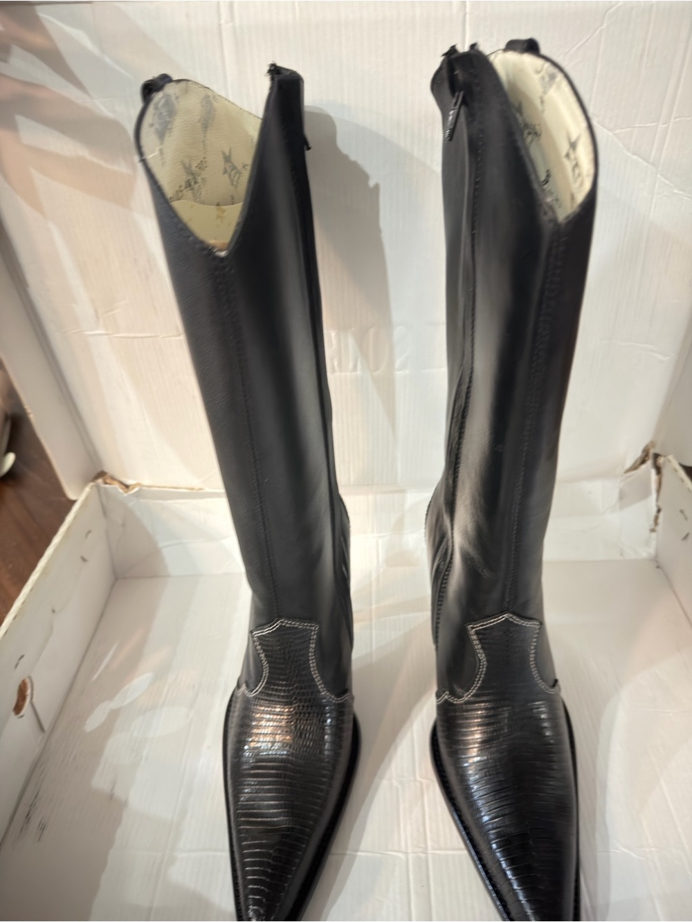 Black Western Knee-High Leather Boots - Men's